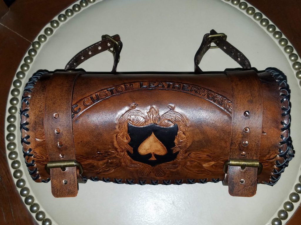 A custom leather Item I handcraft "The Ace of Spades" Tool Bag The