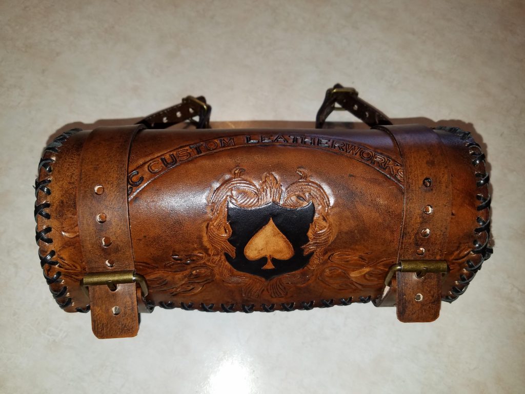 A custom leather Item I handcraft "The Ace of Spades" Tool Bag The